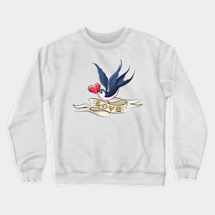 Swallow with Heart and Ribbon Tattoo Crewneck Sweatshirt